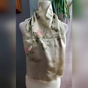 Denis Francet Floral Silk Scarf in Pink and Cream